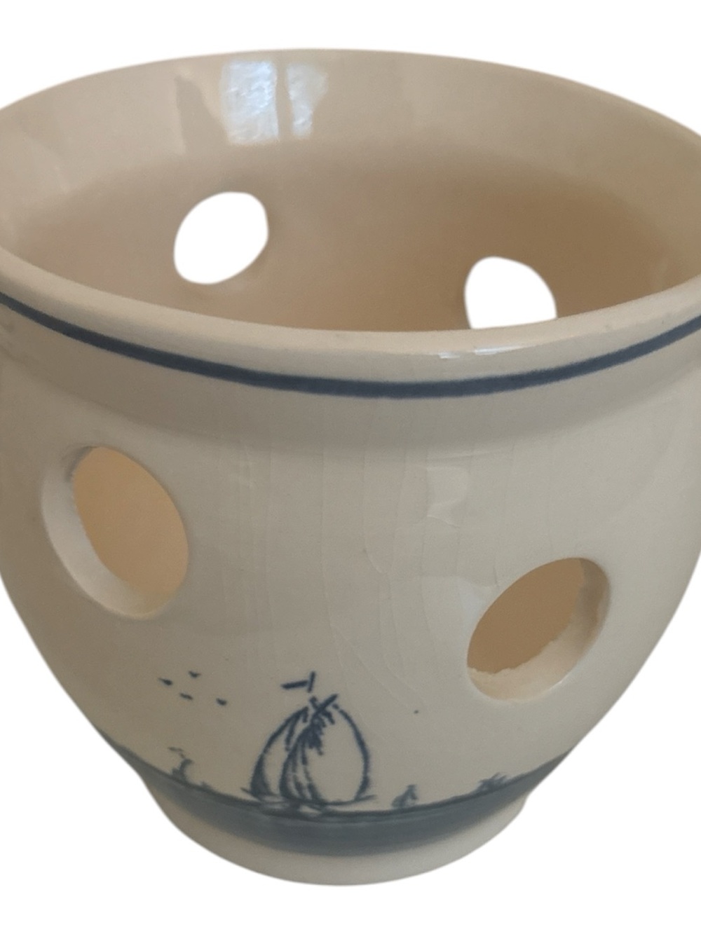 Authentic Delfts Blauw Hand-Painted Sailboat Pot